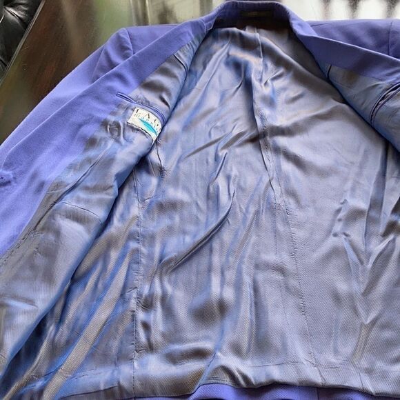 LAGO maggiore Sharp Shoulder Blazer wool cornflower blue blazer 44R - Picture 8 of 16